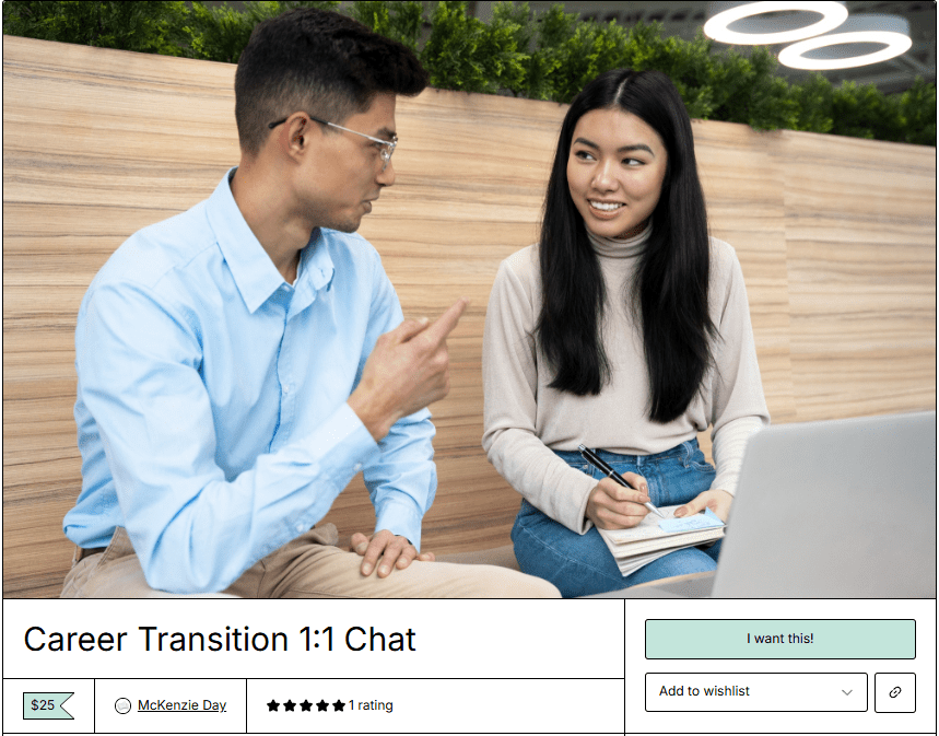 Two corporate employees, one man and one woman, speak on a bench.