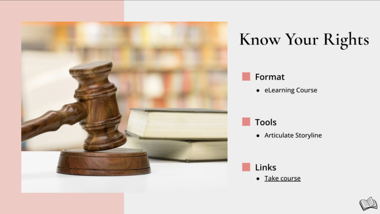 A PowerPoint slide that shows a gavel on a surface, and the words Know Your Rights.