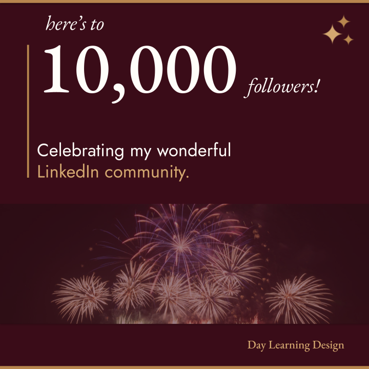A burgundy slide with golden fireworks that says "here's to 10,000 followers"
